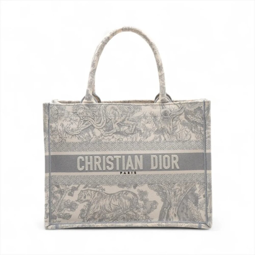Christian Dior Book Tote Medium Toile de Jouy Embroidery Gray Canvas